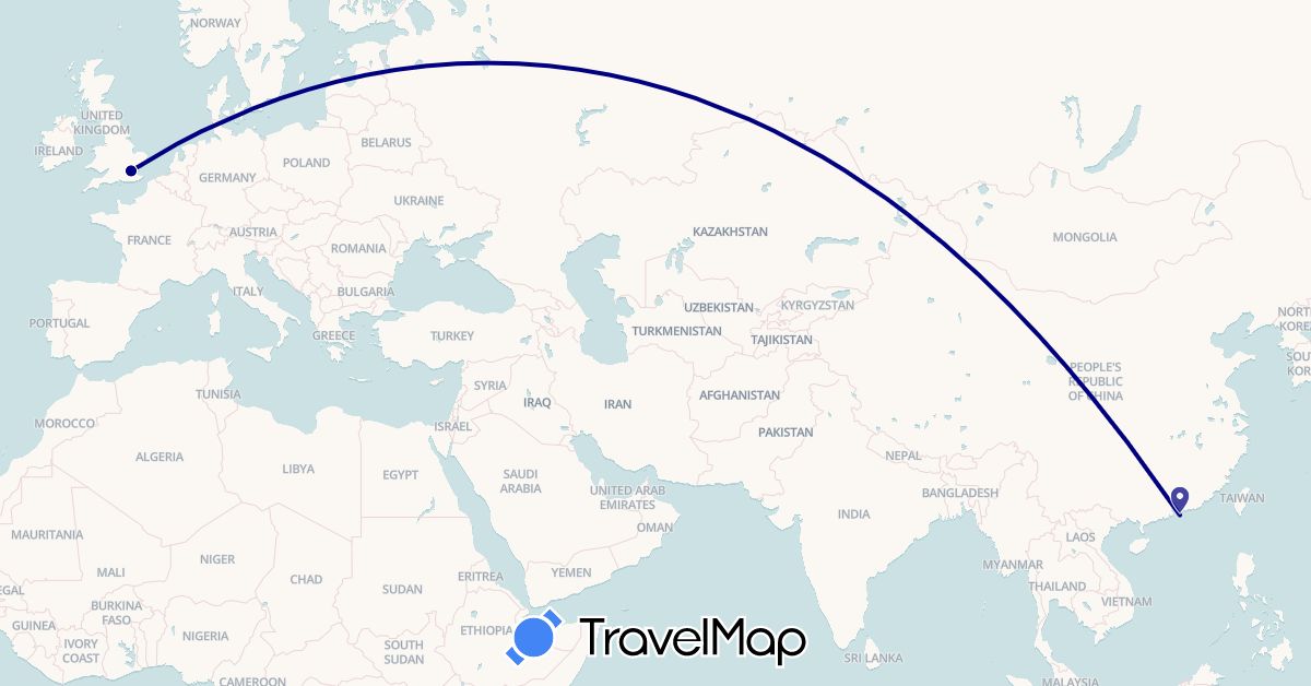 TravelMap itinerary: driving in United Kingdom, Hong Kong (Asia, Europe)